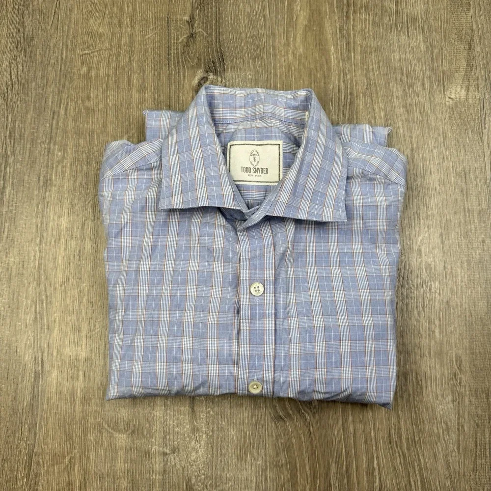 Todd Snyder Dress Shirt Mens Size 16 36/37 Plaid Cotton Spread Collar Business